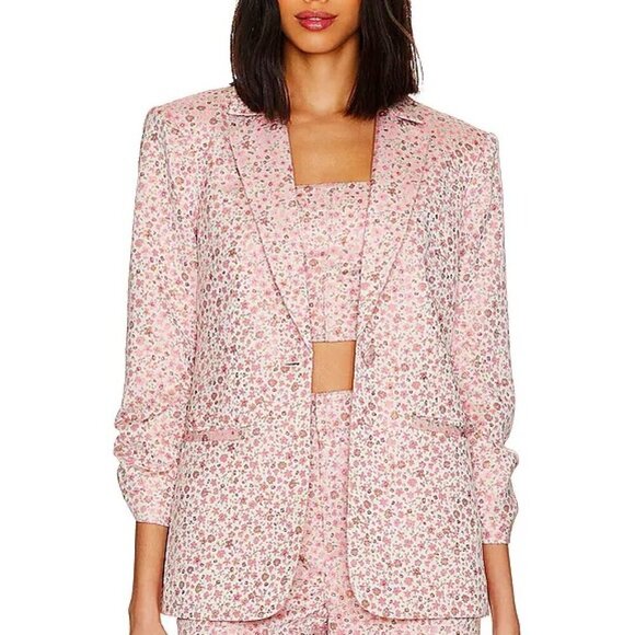 Cinq à Sept 'Khloe' Lurex Floral Jacquard Blazer, Pale Rose Multi - Picture 2 of 4